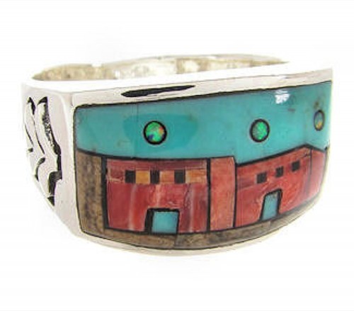 Native American Design Jewelry Multicolor Ring Size 9-3/4 YS67292