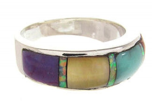 Multicolor Jewelry Inlay Sterling Silver Ring Size 6-3/4  BS59048