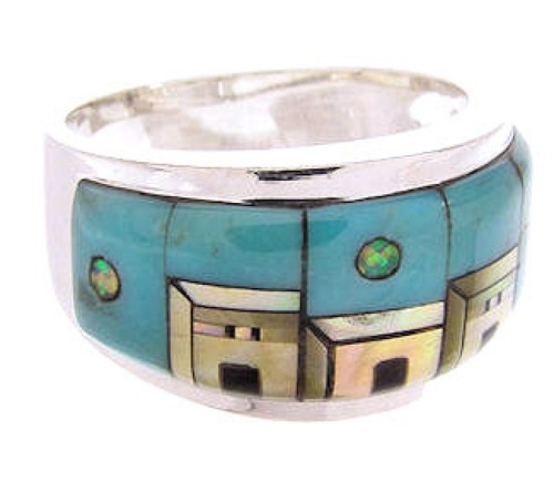 Multicolor Native American Pueblo Design Ring Size 8-1/2 JW65738