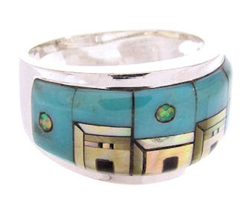 Native American Pueblo Design Multicolor Ring Size 8-1/2 JW65740