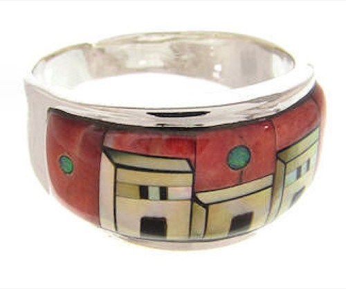 Multicolor Silver Native American Design Ring Size 6-3/4 JW65916