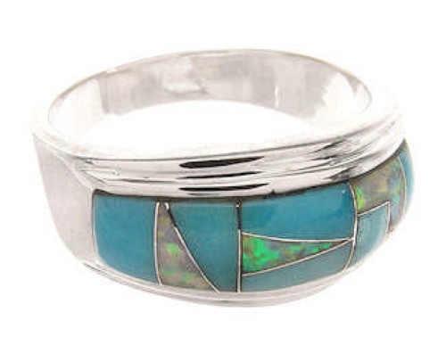 Turquoise and Opal Inlay Southwest Jewelry Ring Size 5-3/4 IS57788