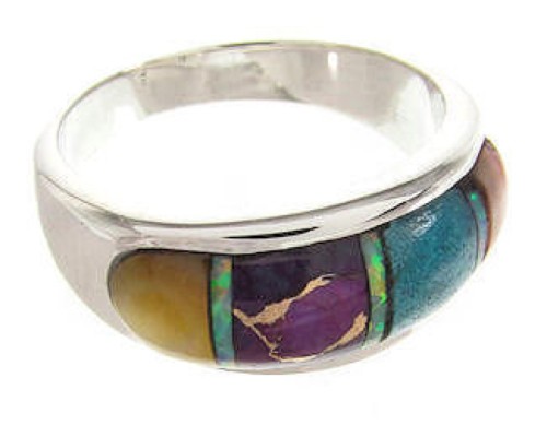 Sterling Silver And Multicolor Inlay Ring Size 6-3/4 IS57802