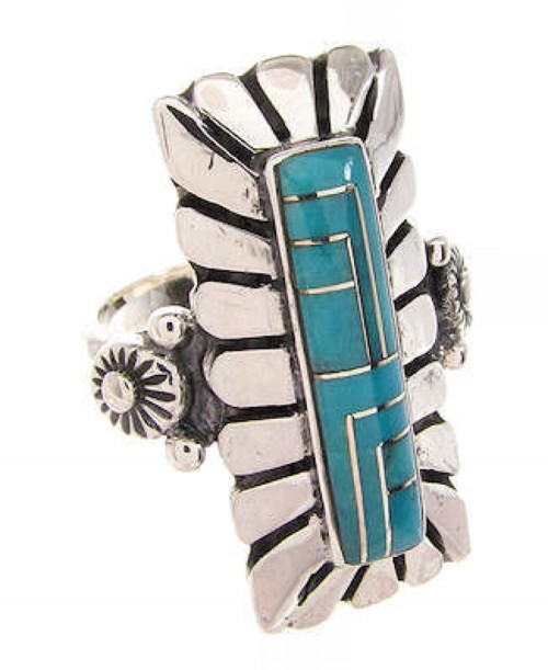 Sterling Silver Turquoise Inlay Ring Size 6-1/4 OS59297