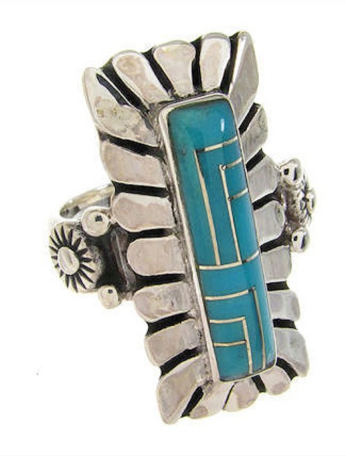 Genuine Sterling Silver Turquoise Southwest Ring Size 7-3/4 OS59341