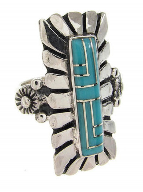 Sterling Silver Southwest Turquoise Inlay Ring Size 8 OS59393