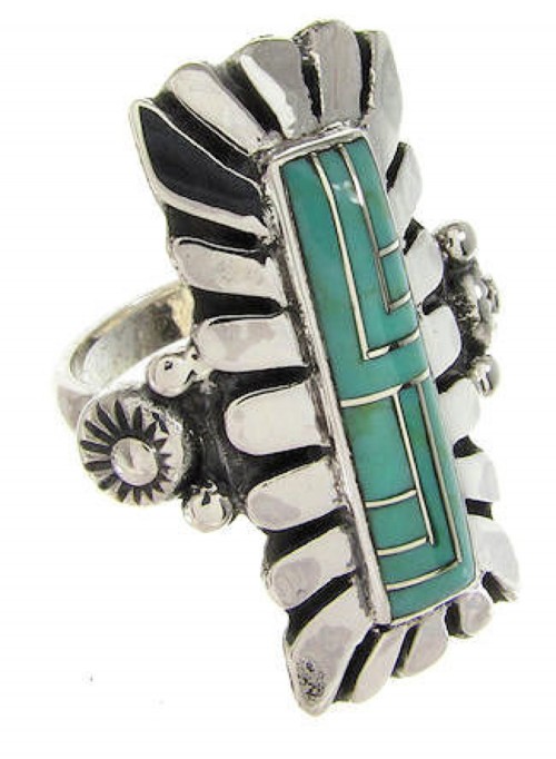 Southwest Sterling Silver Turquoise Inlay Ring Size 4-3/4 OS59411
