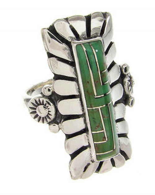 Turquoise Inlay Southwest Sterling Silver Ring Size 6-1/4 OS59448