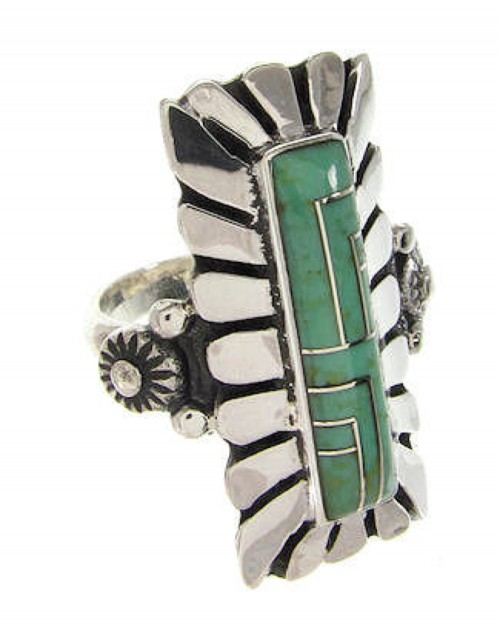 Genuine Sterling Silver Turquoise Inlay Ring Size 5-1/4 OS59459 