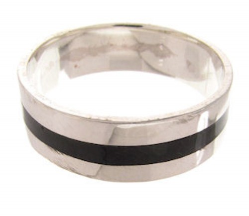 Southwestern Onyx Inlay Sterling Silver Ring Band Size 8-3/4 AW74641