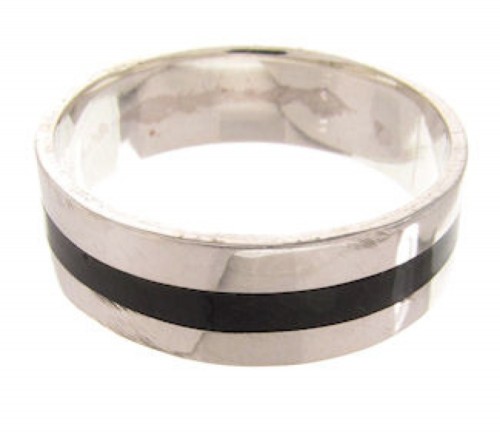 Onyx Inlay Southwestern Sterling Silver Ring Size 7-1/4 PS59733