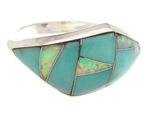 Silver Turquoise And Opal Inlay Ring Southwest Jewelry Size 6 IS60061