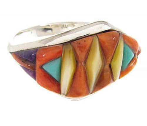 Silver Multicolor Inlay Ring Southwest Jewelry Size 5-3/4 IS60518