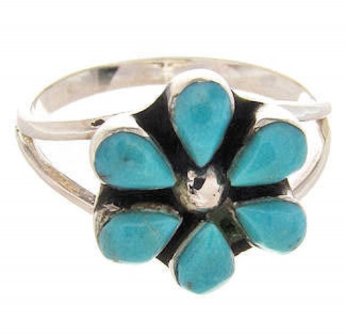 Southwestern Sterling Silver Turquoise Flower Ring Size 5-1/2 PS62702