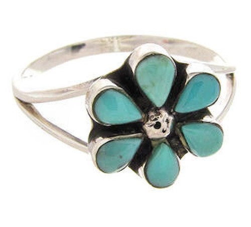 Turquoise Southwest Sterling Silver Flower Ring Size 5-1/4 PS62717