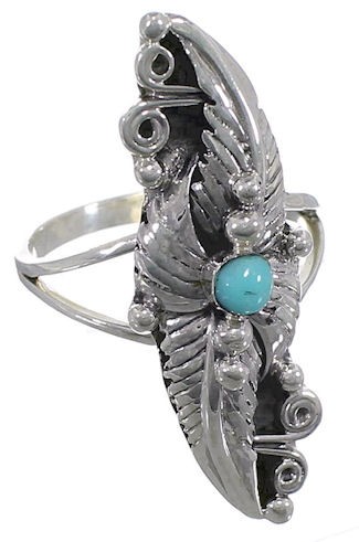 Silver Turquoise Southwestern Leaf Jewelry Ring Size 6-1/2 YS60234
