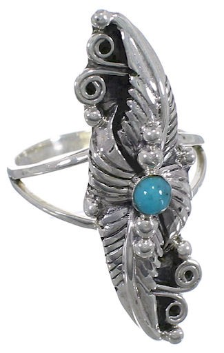 Silver And Turquoise Southwestern Leaf Jewelry Ring Size 4-3/4 YS60300