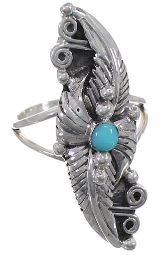 Leaf Jewelry Silver Turquoise Southwest Ring Size 5-1/4 YS60339