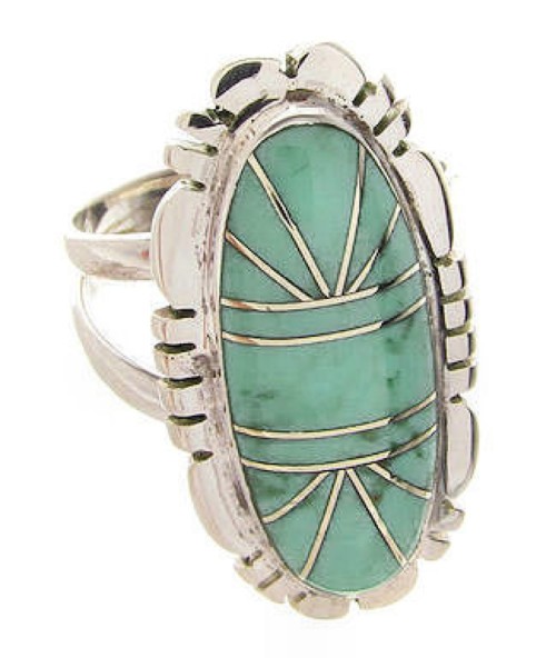 Southwest Turquoise Sterling Silver Inlay Ring Size 4-3/4 YS60171