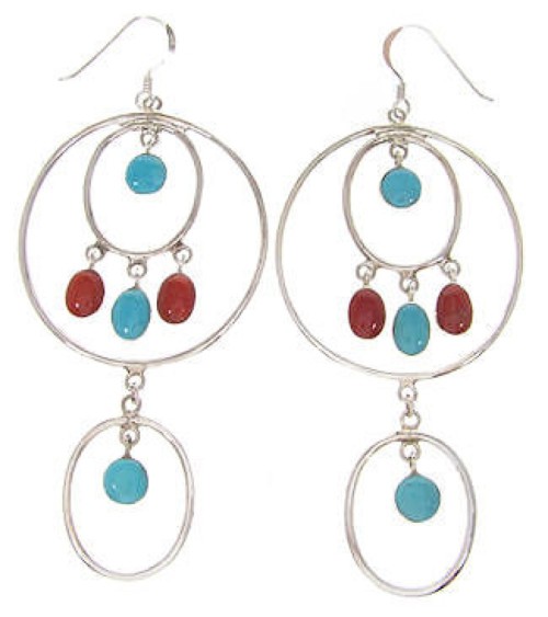 Southwest Silver Jewelry Coral and Turquoise Earrings IS59704