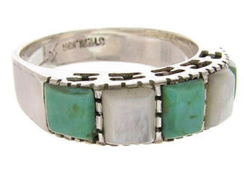 Mother Of Pearl Silver Southwest Turquoise Ring Size 8-3/4 MW64143