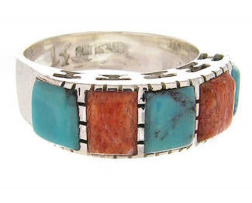 Turquoise Apple Coral Southwest Silver Jewelry Ring Size 6-1/4 MW64273