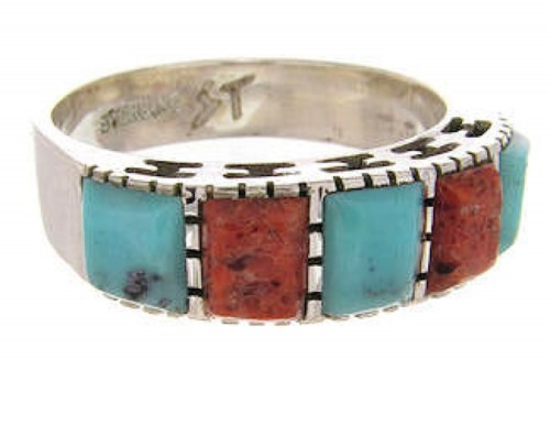 Turquoise Apple Coral Sterling Silver Jewelry Ring Size 8-1/4 MW64277