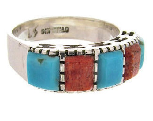 Apple Coral Silver Turquoise Southwest Ring Size 6-1/4 MW64337