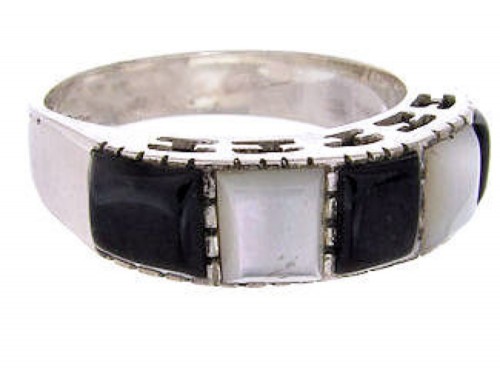 Mother Of Pearl Jet Silver Ring Size 5-3/4 MW64243