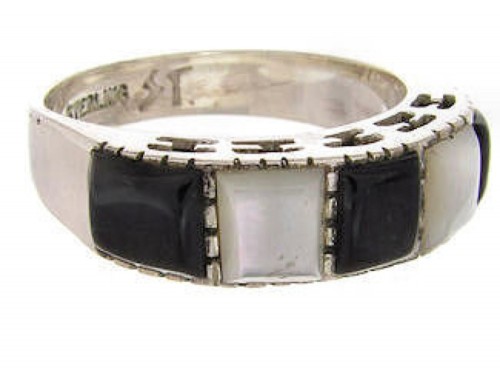 Jet Mother Of Pearl Southwest Silver Jewelry Ring Size 7-1/4 MW64190