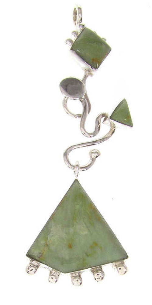 Southwest Green Agate Pendant Sterling Silver Jewelry IS59866