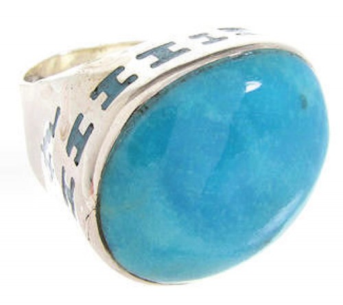 Turquoise Inlay Genuine Sterling Silver Ring Size 5-3/4 OS59750