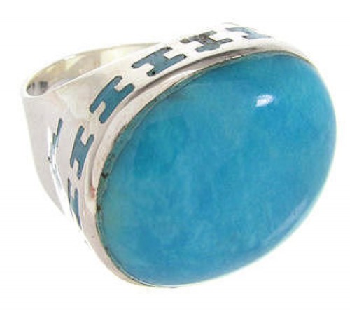 Turquoise Inlay Sterling Silver Ring Size 5-3/4 OS59787