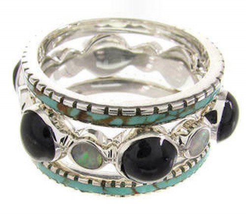 Silver Southwest Multicolor Stackable Ring Set Size 6-1/4 BW64021