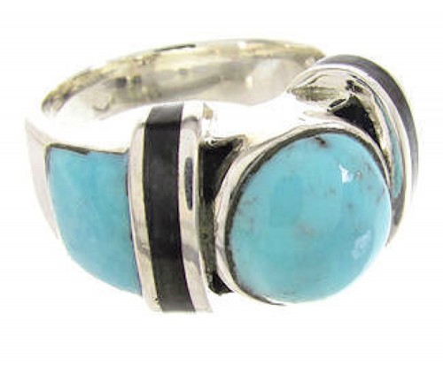 Southwestern Sterling Silver Turquoise Jet Ring Size 6-1/4 BW62616