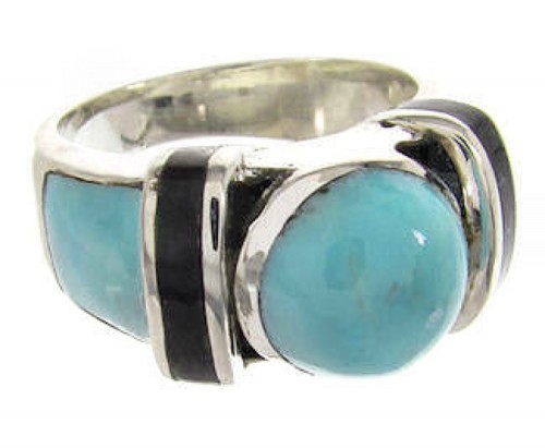 Turquoise And Jet Southwestern Jewelry Ring Size 7-3/4 BW62651