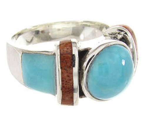 Southwestern Jewelry Turquoise And Apple Coral Ring Size 5-3/4 BW62708