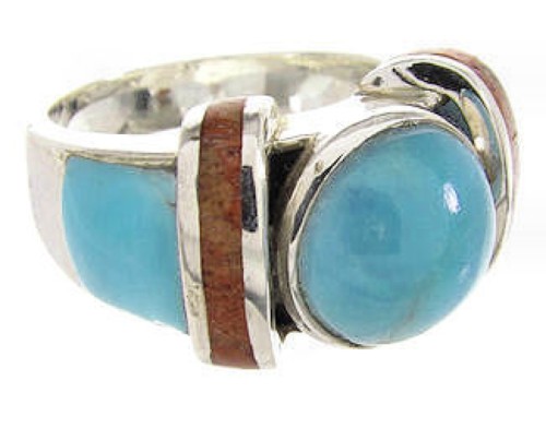 Southwestern Turquoise Apple Coral Jewelryl Ring Size 6-1/4 BW62715