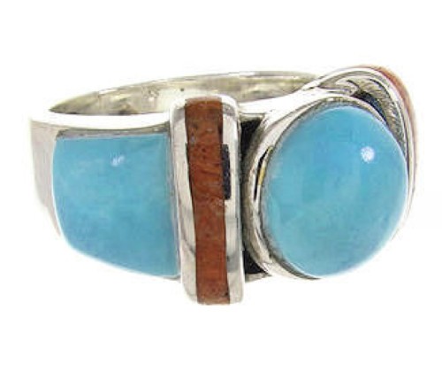 Southwestern Turquoise And Apple Coral Jewelry Ring Size 5-1/4 BW62728