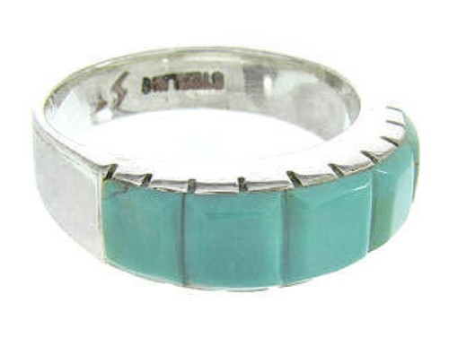 Southwestern Sterling Silver Turquoise Inlay Ring Size 6-3/4 CW63630