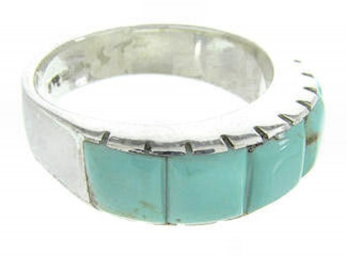 Turquoise Inlay Sterling Silver Southwestern Ring Size 6-1/2 CW63638