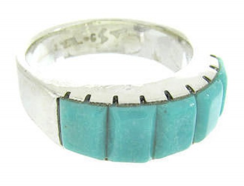 Southwest Turquoise Inlay Sterling Silver Ring Size 4-3/4 CW63650