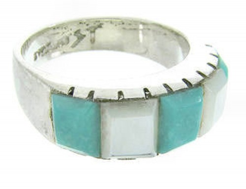 Southwest Mother Of Pearl Turquoise Inlay Ring Size 5 AW63669