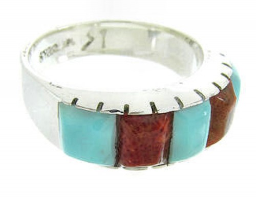 Turquoise And Apple Coral Southwest Ring Size 4-3/4 AW63691