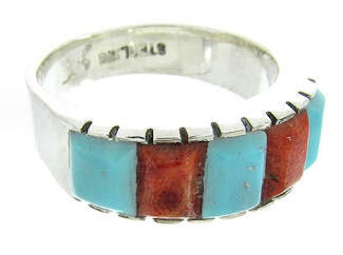 Apple Coral And Turquoise Southwestern Inlay Ring Size 5-1/2 AW63695