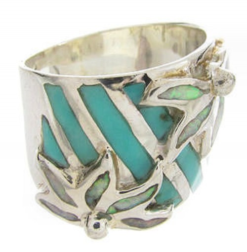 Southwest Flower Opal Turquoise And Silver Ring Size 4-1/4 IS60605