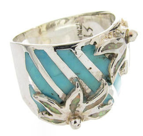 Sterling Silver Opal And Turquoise Ring Size 4-3/4 IS60641