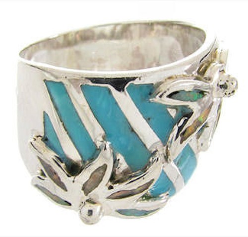 Flower Silver Southwest Turquoise Opal Inlay Ring Size 6-1/4 IS60669