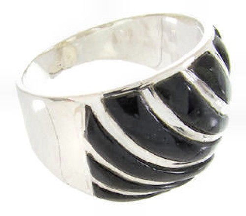 Southwest Silver Onyx Inlay Jewelry Ring Size 6-1/4 YS61585
