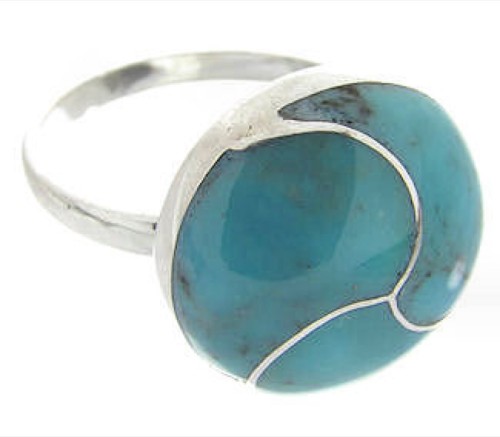 Turquoise And Silver Southwestern Jewelry Ring Size 7-1/2 YS63398 